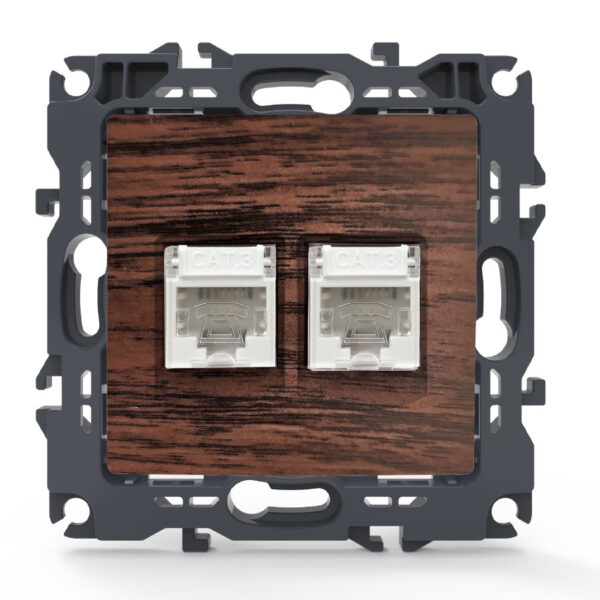 Acaelec Prime Μηχανισμός Πρίζα Τηλεφώνου Διπλή RJ11 Απόχρωση Ξύλου