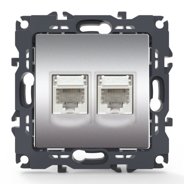 Acaelec Prime Μηχανισμός Πρίζα Τηλεφώνου Διπλή RJ11 Αλουμίνιο Ματ
