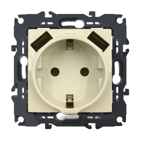 Acaelec Prime Μηχανισμός Πρίζα Σούκο Ασφαλείας 16A + 2 USB 5A Ιβουάρ