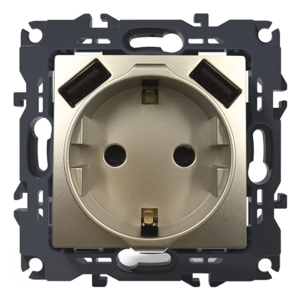 Acaelec Prime Μηχανισμός Πρίζα Σούκο Ασφαλείας 16A + 2 USB 5A Σαμπανιζέ Ματ