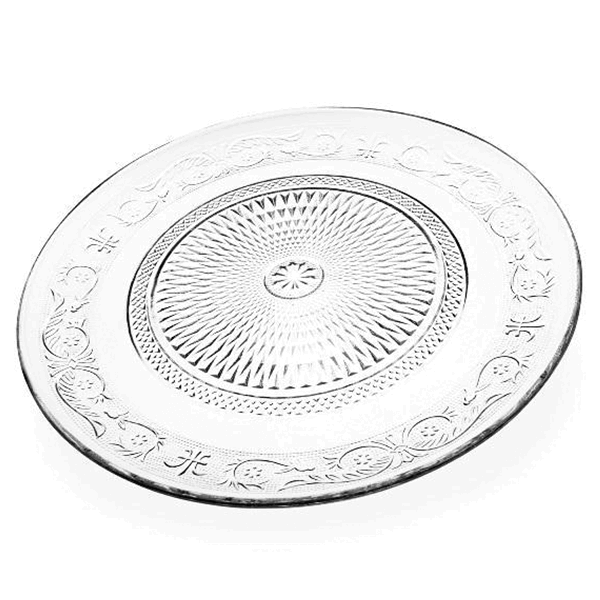 Διάφανη Γυάλινη Στρογγυλή Πιατέλα με Ανάγλυφο Σχέδιο 33cm