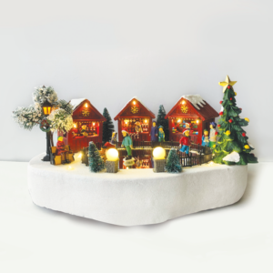 Aca Xmas LED WW Διακοσμητικό Χωριό Πολύχρωμο με Κίνηση Πατινάζ και Μουσική, Αντάπτορας 4.5V (Δεν Συμπεριλαμβάνεται), Μπαταρίες 3xAA (Δεν Συμπεριλαμβάνονται), 35x24.5x18cm