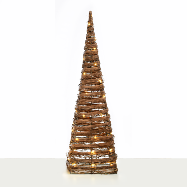 Aca Decor Δέντρο Διακοσμητικό "Natural Rattan Cone Tree" 50 LED Θερμού Λευκού, Λειτουργεία Μπαταρίας (3xAA), IP20 27x90cm